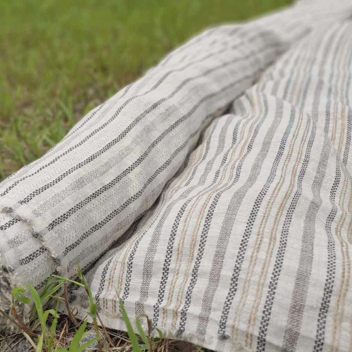100% Linen Fabric Jacquard Stripe 6151 6206 - The Linen Lab - Grey