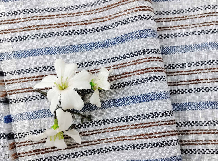 100% Linen Fabric Jacquard Stripe 6151 6206 - The Linen Lab - Grey