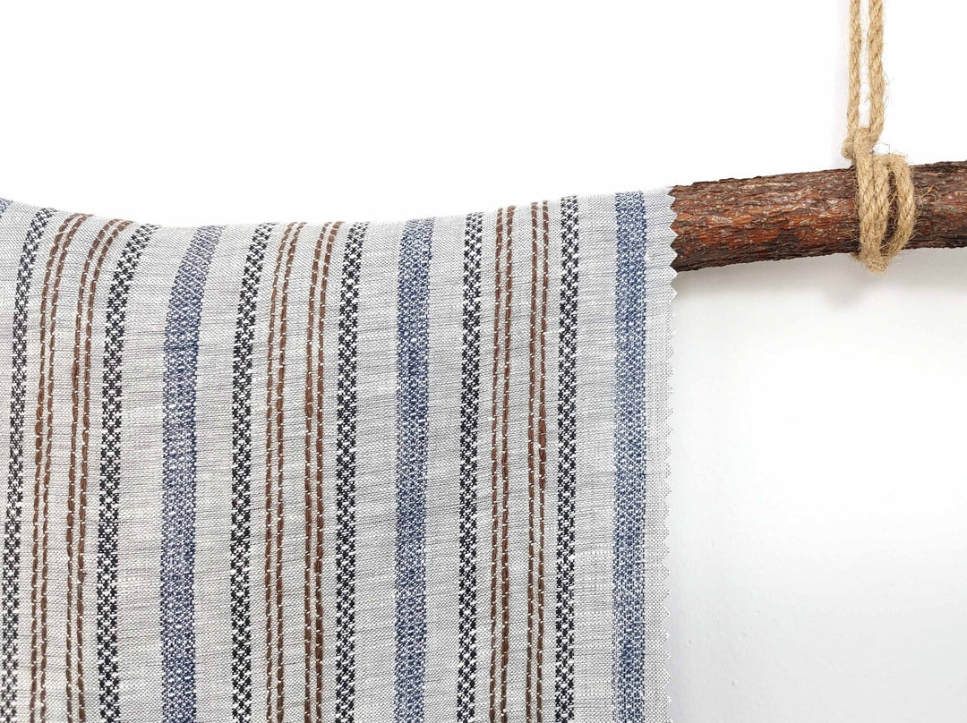 100% Linen Fabric Jacquard Stripe 6151 6206 - The Linen Lab - Grey
