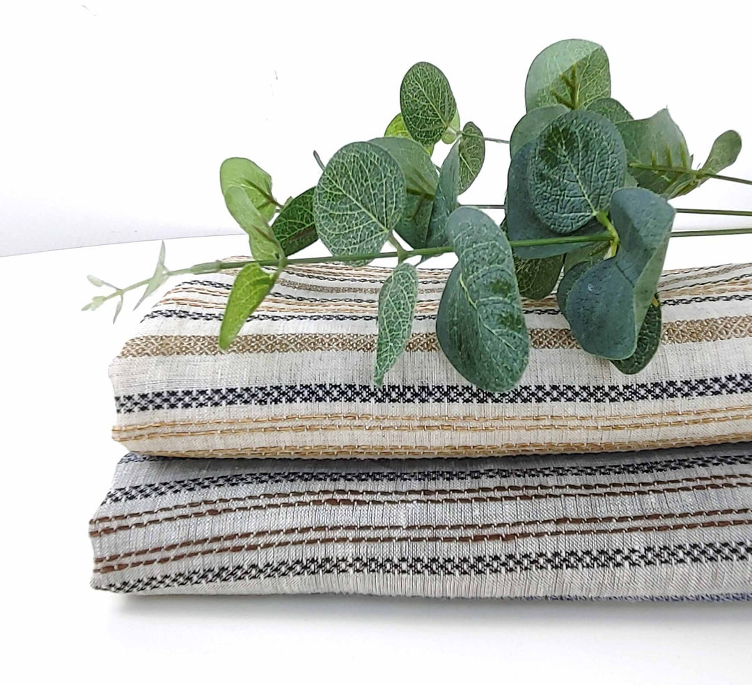 100% Linen Fabric Jacquard Stripe 6151 6206 - The Linen Lab - Grey