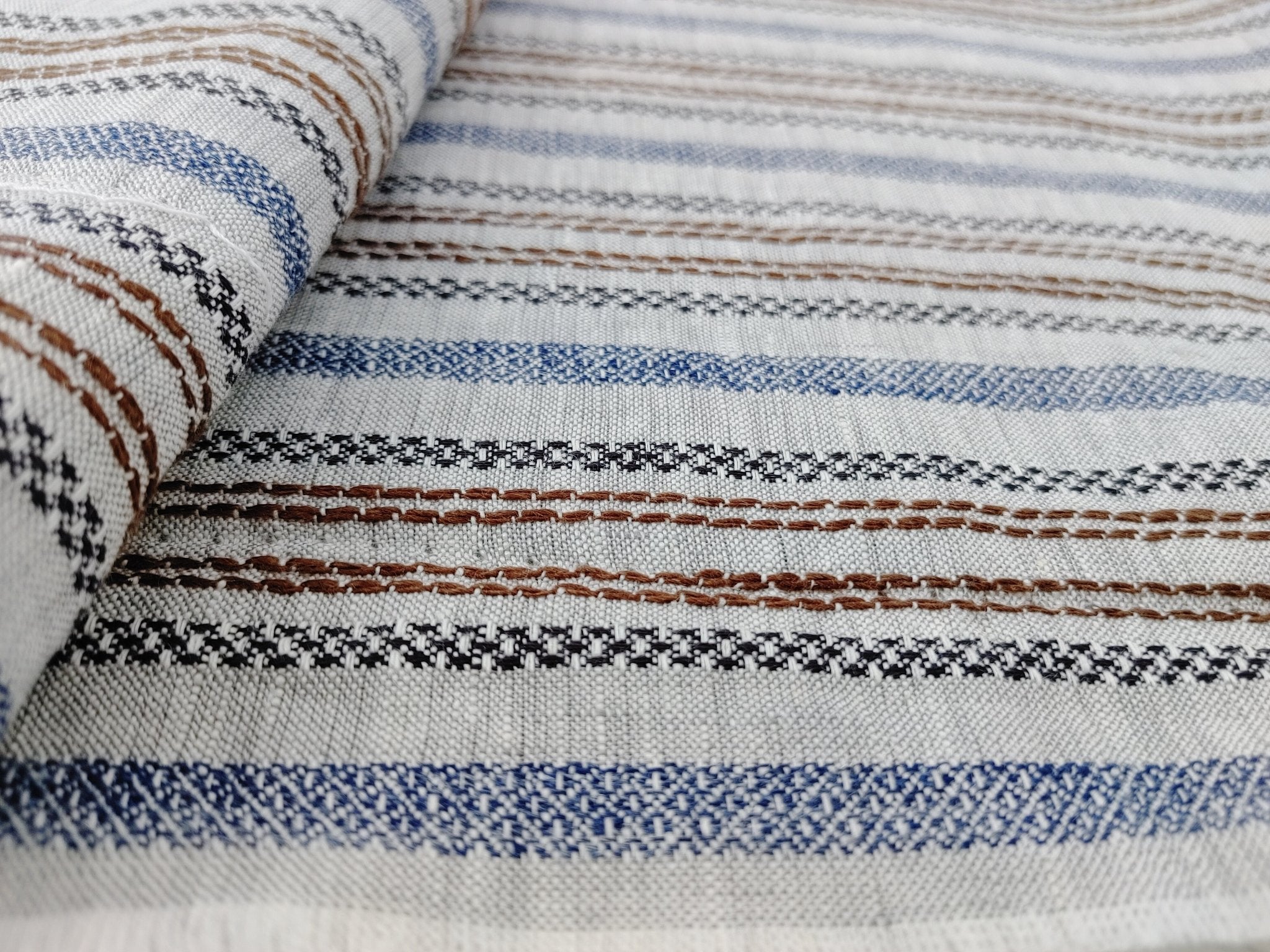 100% Linen Fabric Jacquard Stripe 6151 6206 - The Linen Lab - Grey