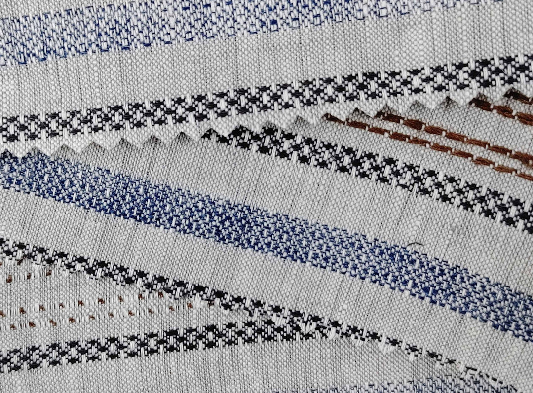 100% Linen Fabric Jacquard Stripe 6151 6206 - The Linen Lab - Grey