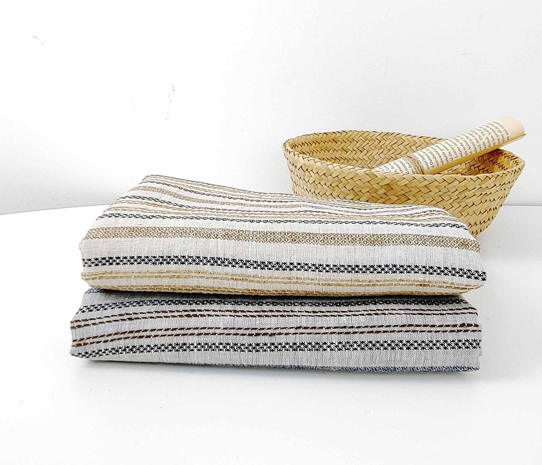 100% Linen Fabric Jacquard Stripe 6151 6206 - The Linen Lab - Grey