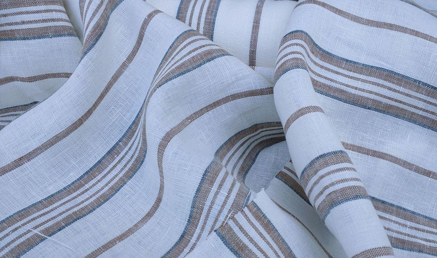 100% Linen Fabric Light Beige Stripe 6662 - The Linen Lab - Beige ST 6662