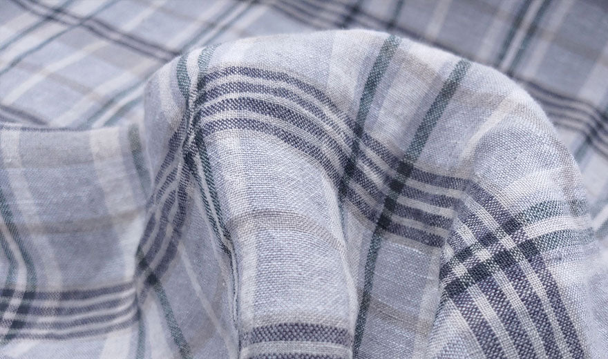 100% Linen Fabric Madras Plaid Light Weight (7022 7023 7024 6709 6710) - The Linen Lab - Grey & Green