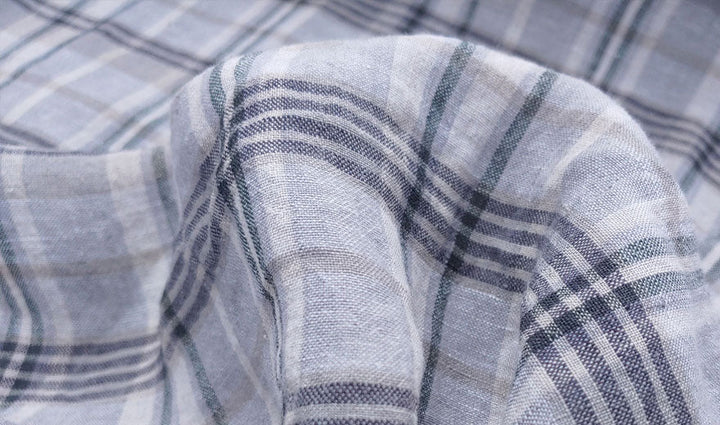 100% Linen Fabric Madras Plaid Light Weight (7022 7023 7024 6709 6710) - The Linen Lab - Grey & Green