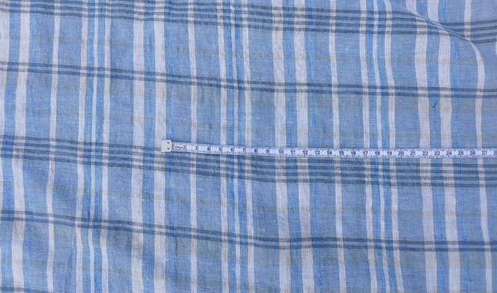 100% Linen Fabric Madras Plaid Light Weight (7022 7023 7024 6709 6710) - The Linen Lab - Blue