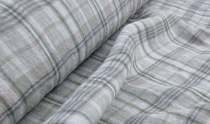 100% Linen Fabric Madras Plaid Light Weight (7022 7023 7024 6709 6710) - The Linen Lab - Light Green & Light Grey
