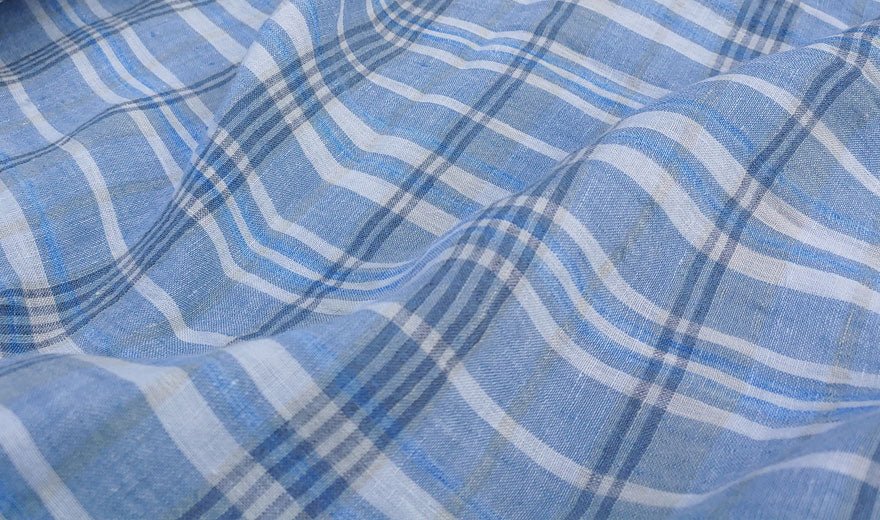 100% Linen Fabric Madras Plaid Light Weight (7022 7023 7024 6709 6710) - The Linen Lab - Blue