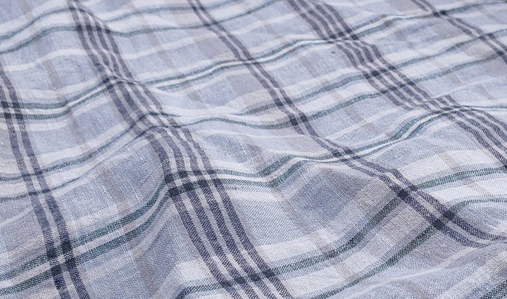 100% Linen Fabric Madras Plaid Light Weight (7022 7023 7024 6709 6710) - The Linen Lab - Grey & Green
