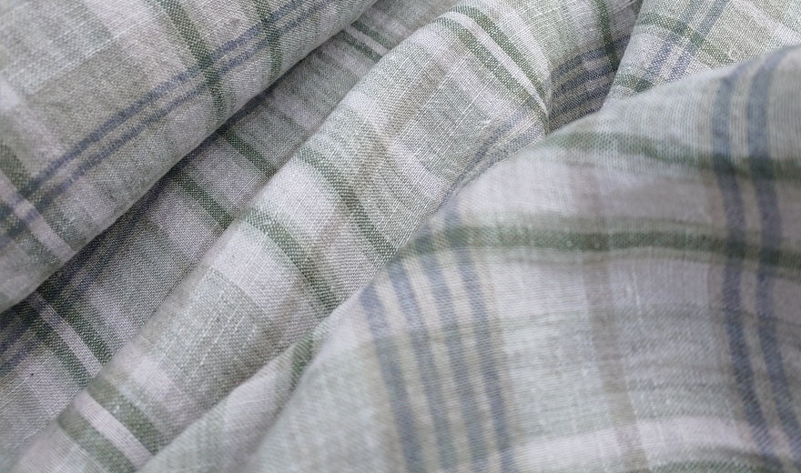 100% Linen Fabric Madras Plaid Light Weight (7022 7023 7024 6709 6710) - The Linen Lab - Light Green & Light Grey