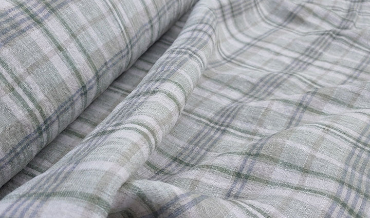 100% Linen Fabric Madras Plaid Light Weight (7022 7023 7024 6709 6710) - The Linen Lab - Light Green & Light Grey