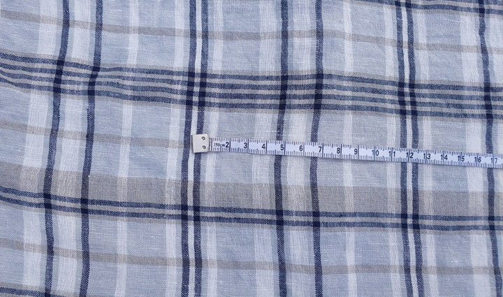 100% Linen Fabric Madras Plaid Light Weight (7022 7023 7024 6709 6710) - The Linen Lab - Grey & Navy