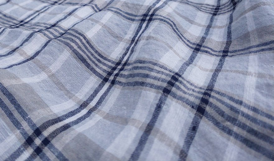 100% Linen Fabric Madras Plaid Light Weight (7022 7023 7024 6709 6710) - The Linen Lab - Grey & Navy