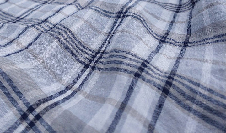 100% Linen Fabric Madras Plaid Light Weight (7022 7023 7024 6709 6710) - The Linen Lab - Grey & Navy