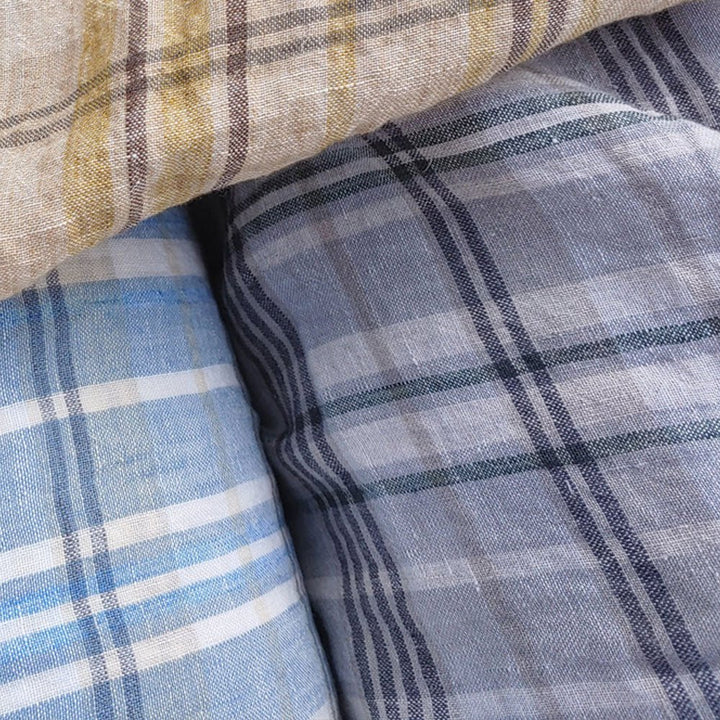 100% Linen Fabric Madras Plaid Light Weight (7022 7023 7024 6709 6710) - The Linen Lab - Grey & Green