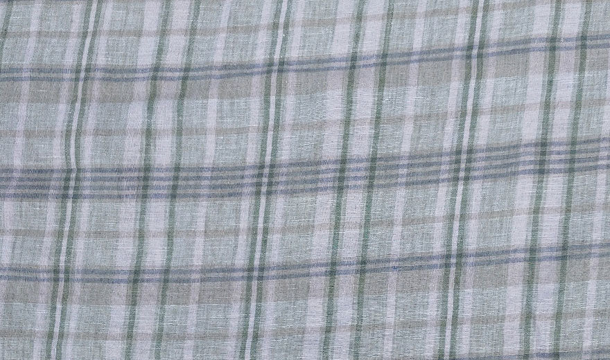 100% Linen Fabric Madras Plaid Light Weight (7022 7023 7024 6709 6710) - The Linen Lab - Light Green & Light Grey