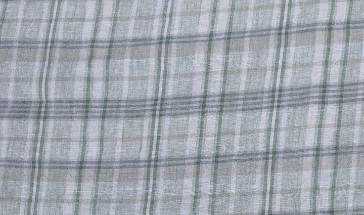 100% Linen Fabric Madras Plaid Light Weight (7022 7023 7024 6709 6710) - The Linen Lab - Light Green & Light Grey