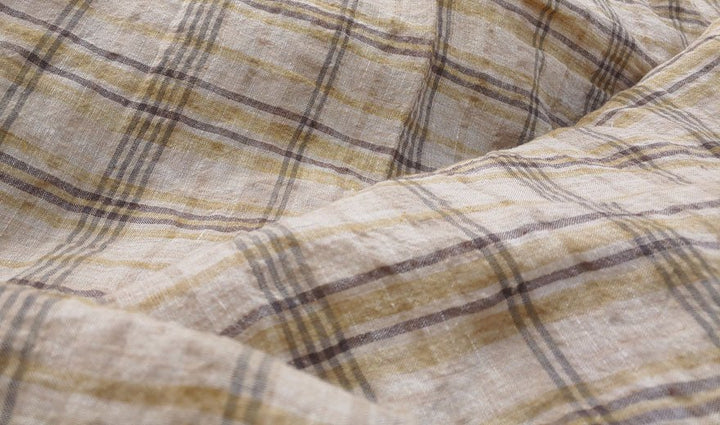 100% Linen Fabric Madras Plaid Light Weight (7022 7023 7024 6709 6710) - The Linen Lab - Mustard