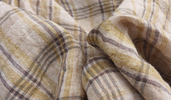 100% Linen Fabric Madras Plaid Light Weight (7022 7023 7024 6709 6710) - The Linen Lab - Mustard