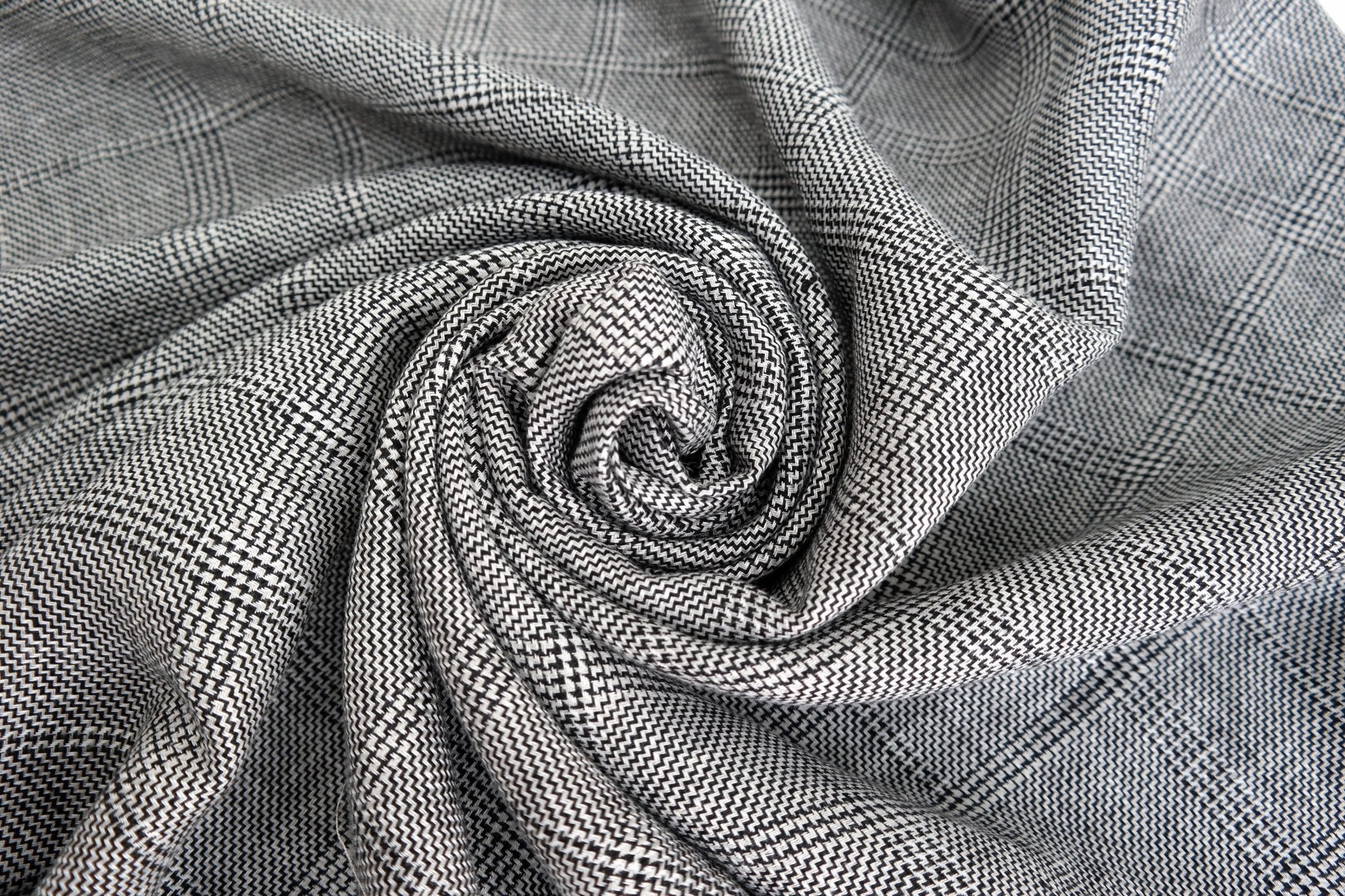 100% Linen Fabric Natural Black Windowpane Plaid Twill Medium Weight - The Linen Lab - Grey