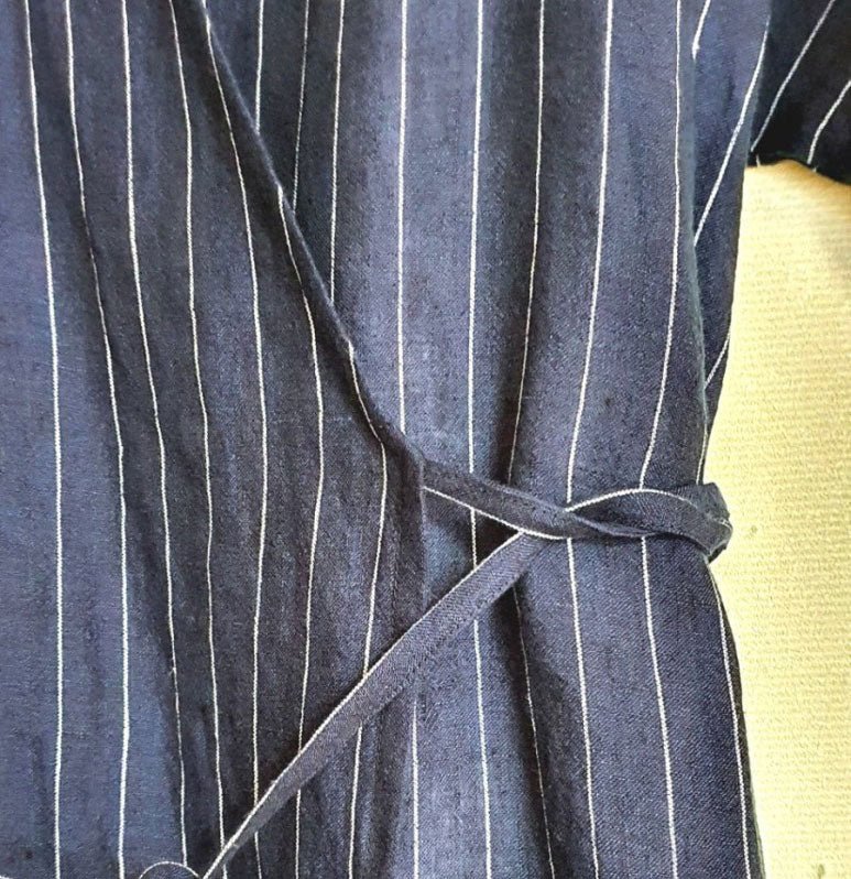 100% Linen Fabric Navy Color Pin Stripe Light Weight (6272) - The Linen Lab - Navy