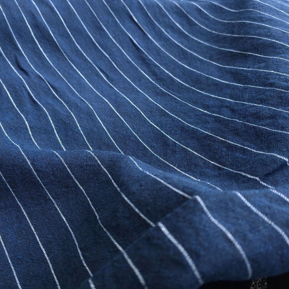 100% Linen Fabric Navy Color Pin Stripe Light Weight (6272) - The Linen Lab - Navy