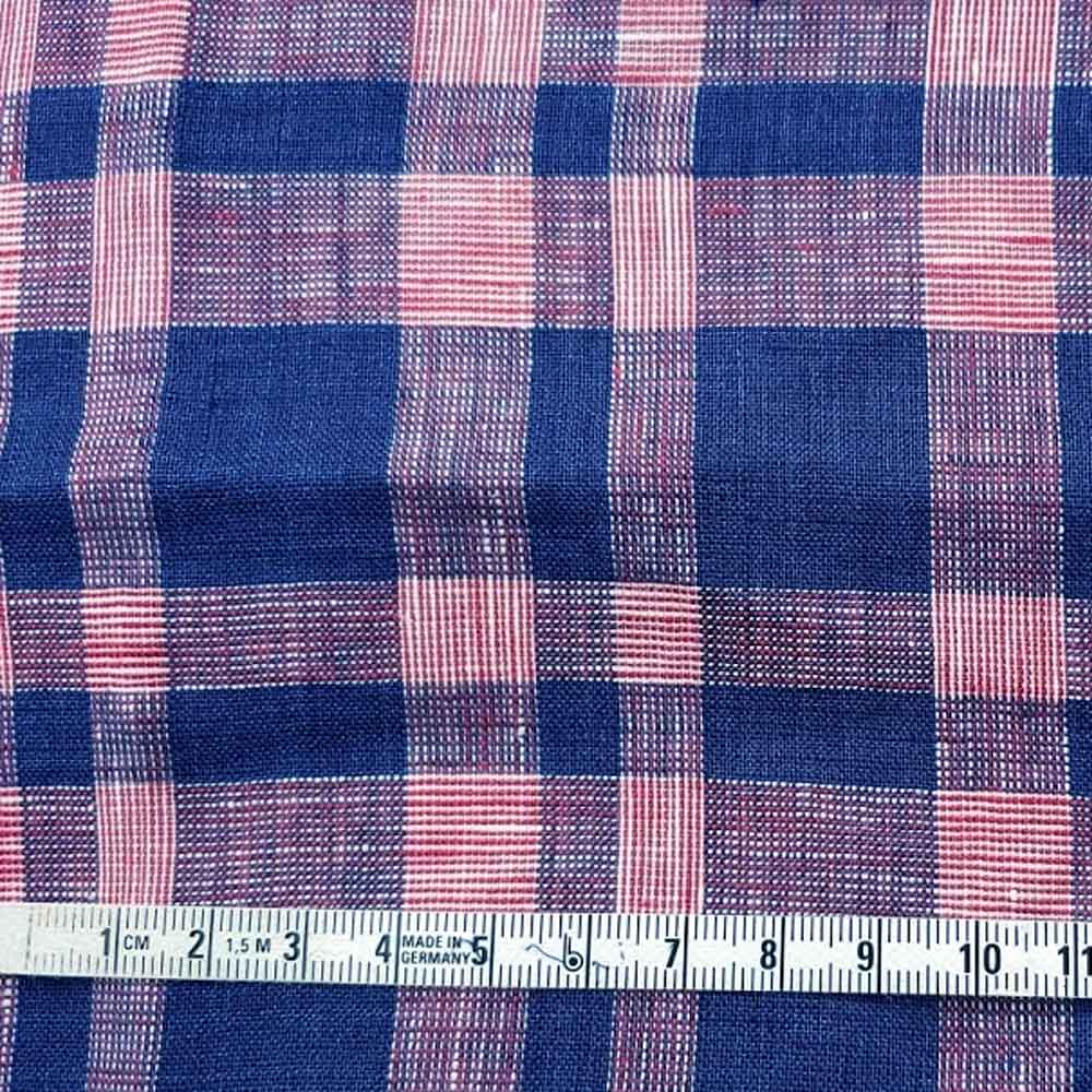 100% Linen Fabric Navy Red Plaid (6275) - The Linen Lab - Navy & Red