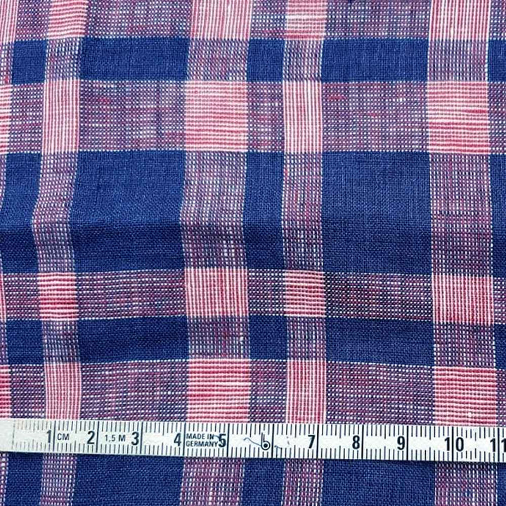100% Linen Fabric Navy Red Plaid (6275) - The Linen Lab - Navy & Red