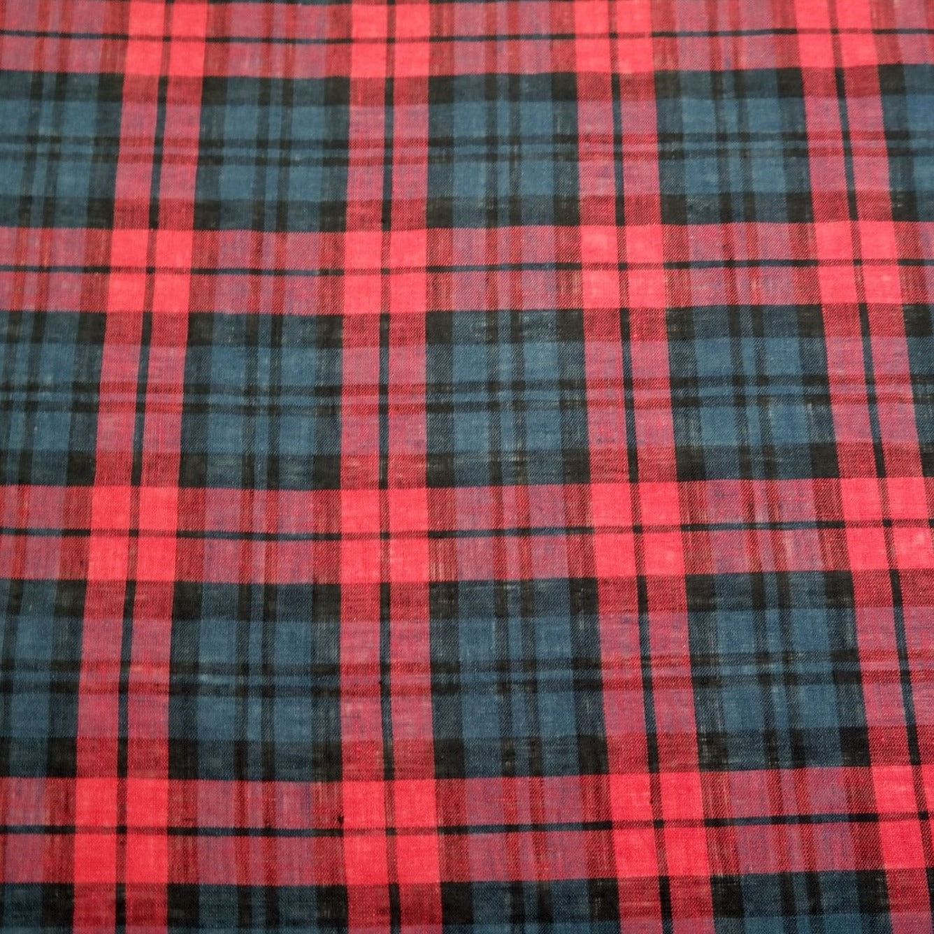 100% Linen Fabric Red Madras Plaid Check Light Weight 7289 - The Linen Lab - Red check 7289