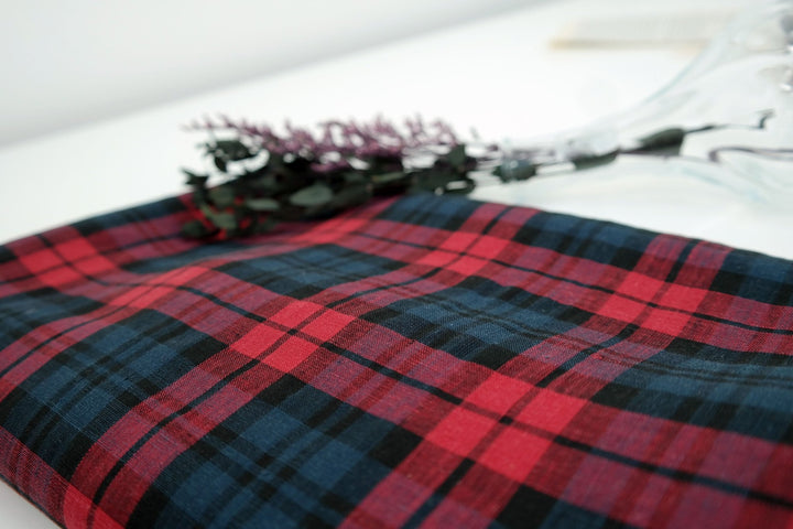 100% Linen Fabric Red Madras Plaid Check Light Weight 7289 - The Linen Lab - Red check 7289