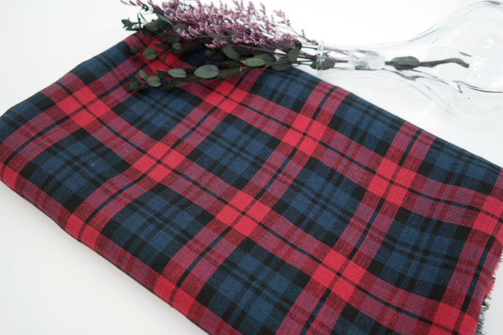 100% Linen Fabric Red Madras Plaid Check Light Weight 7289 - The Linen Lab - Red check 7289