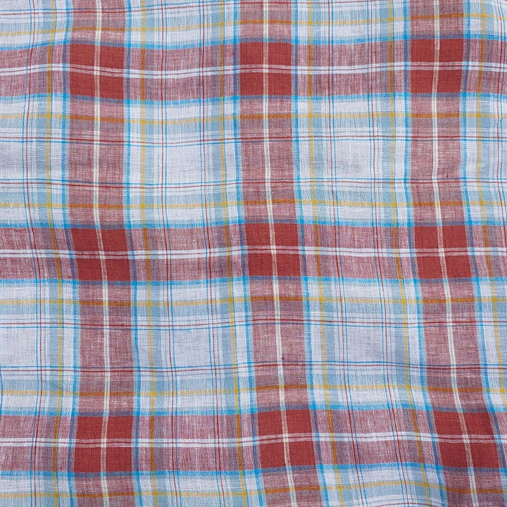 100% Linen Fabric Red Tartan Plaid Light Weight (6348) - The Linen Lab - Red