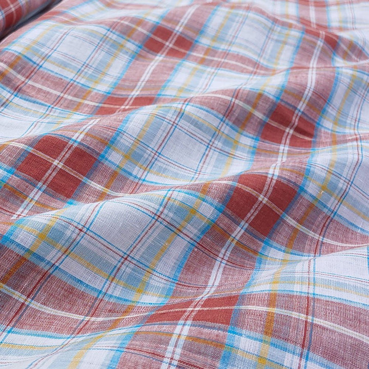 100% Linen Fabric Red Tartan Plaid Light Weight (6348) - The Linen Lab - Red