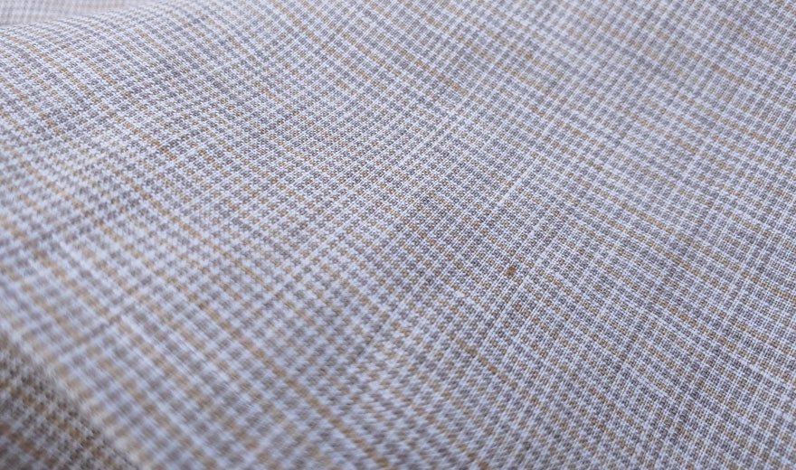 100% Linen Fabric small starcheck light weight  - The Linen Lab - 7030 mustard & green