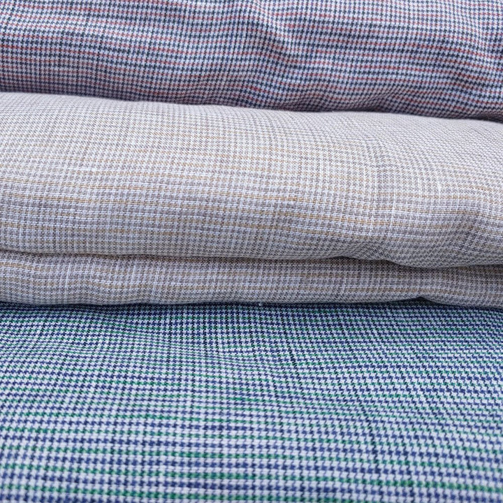 100% Linen Fabric small starcheck light weight  - The Linen Lab - 7030 mustard & green