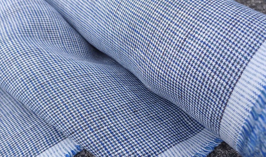 100% Linen Fabric small starcheck light weight  - The Linen Lab - 7027 navy green