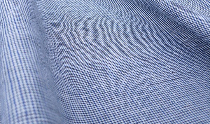 100% Linen Fabric small starcheck light weight  - The Linen Lab - 7027 navy green
