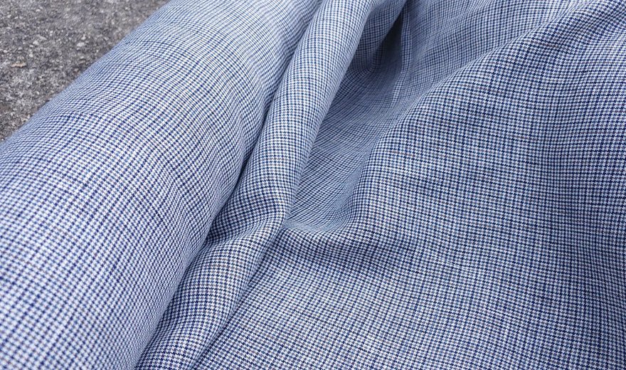 100% Linen Fabric small starcheck light weight  - The Linen Lab - 6578 blue grey beige