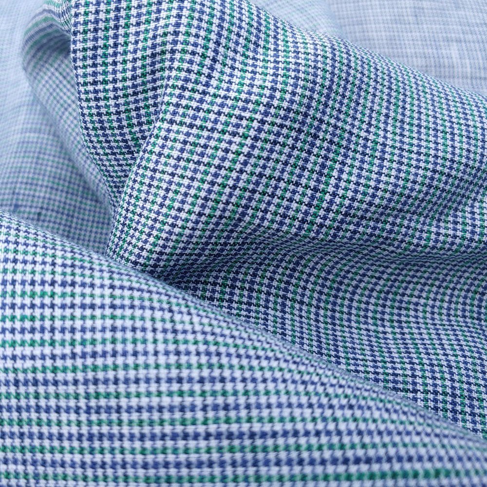 100% Linen Fabric small starcheck light weight  - The Linen Lab - 7030 mustard & green
