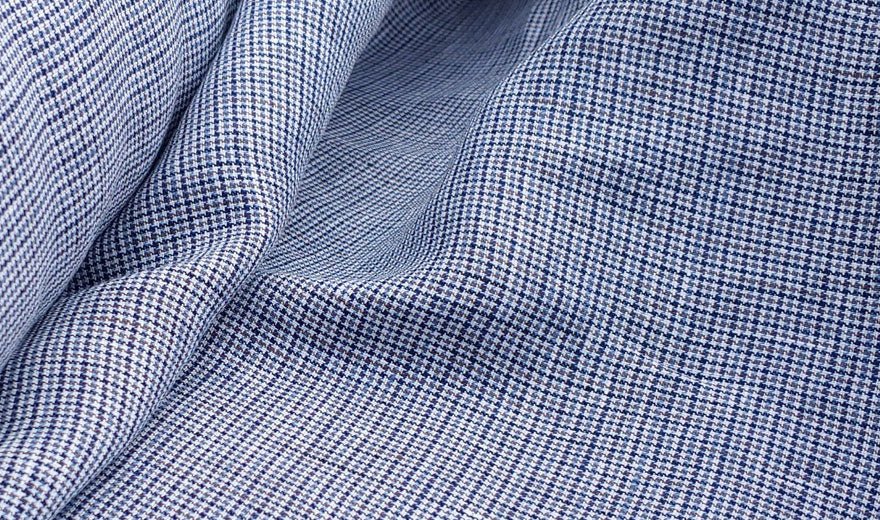 100% Linen Fabric small starcheck light weight  - The Linen Lab - 6578 blue grey beige
