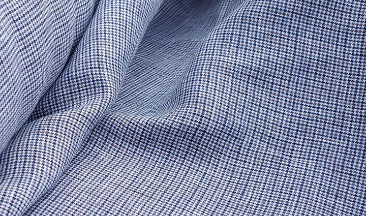 100% Linen Fabric small starcheck light weight  - The Linen Lab - 6578 blue grey beige
