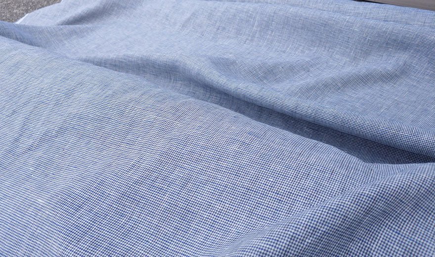 100% Linen Fabric small starcheck light weight  - The Linen Lab - 6747 brown blue green
