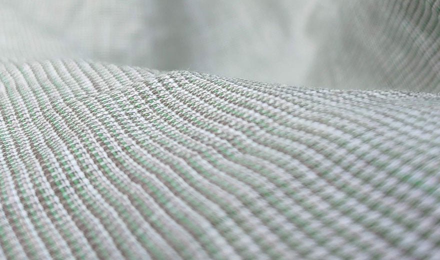 100% Linen Fabric small starcheck light weight - The Linen Lab - 6578 blue grey beige
