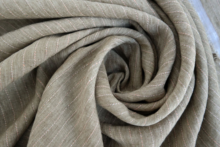 100% Linen Fabric with Multi-Color Pin Stripe 7089 7090 - The Linen Lab - Beige 7089