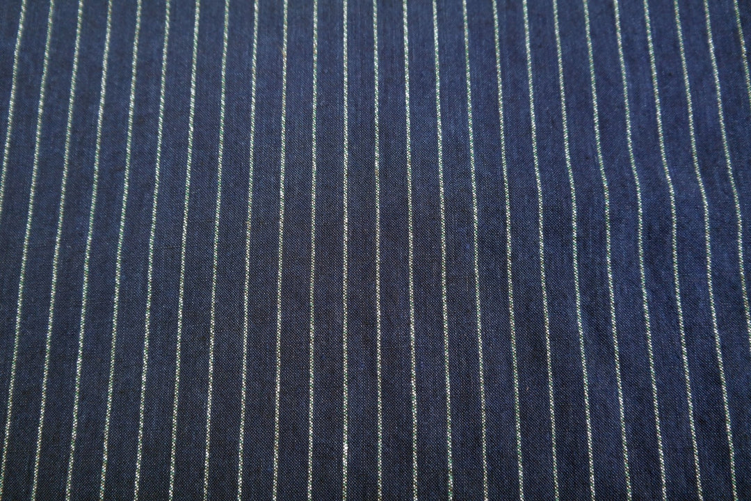 100% Linen Fabric with Multi-Color Pin Stripe 7089 7090 - The Linen Lab - Navy 7090