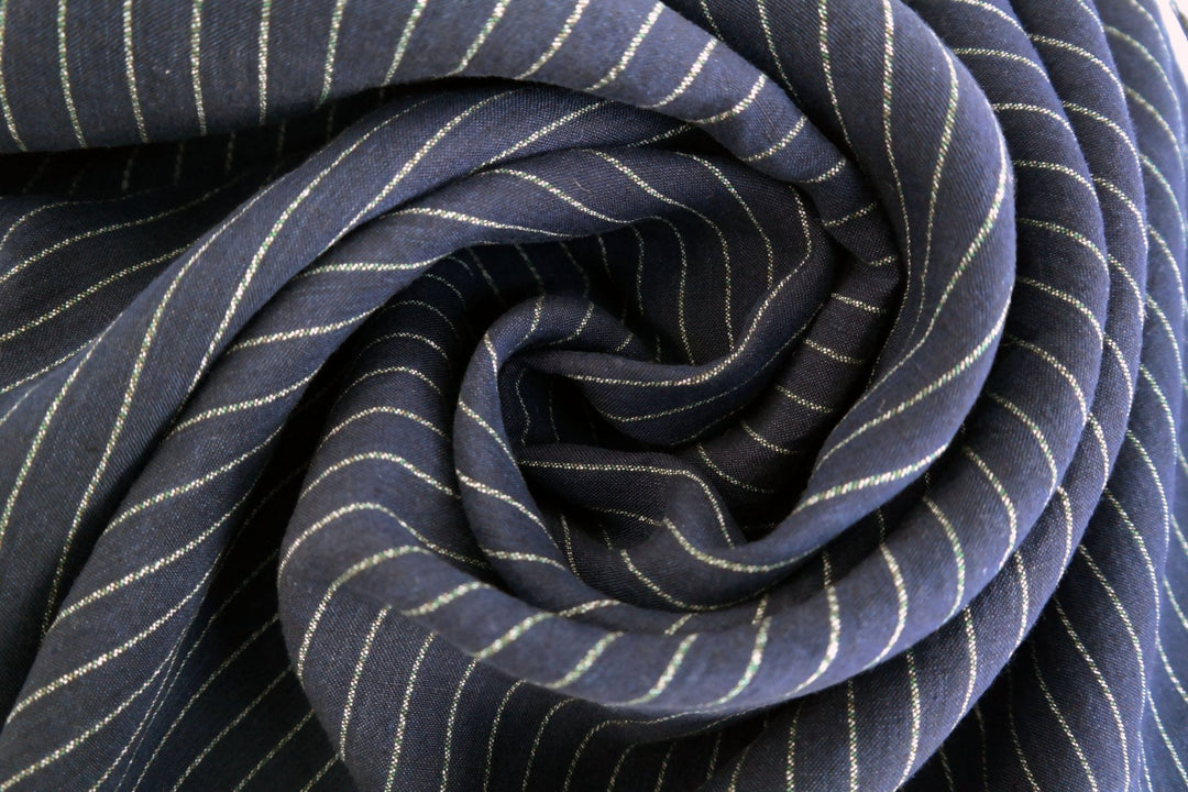 100% Linen Fabric with Multi-Color Pin Stripe 7089 7090 - The Linen Lab - Navy 7090