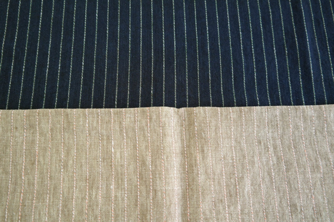 100% Linen Fabric with Multi-Color Pin Stripe 7089 7090 - The Linen Lab - Beige 7089