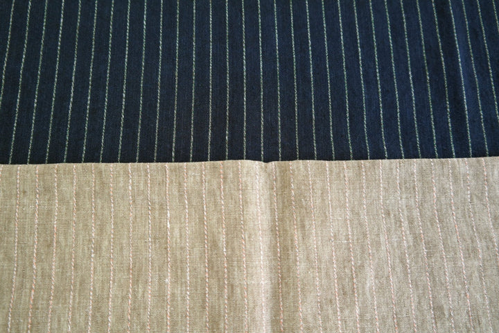 100% Linen Fabric with Multi-Color Pin Stripe 7089 7090 - The Linen Lab - Beige 7089