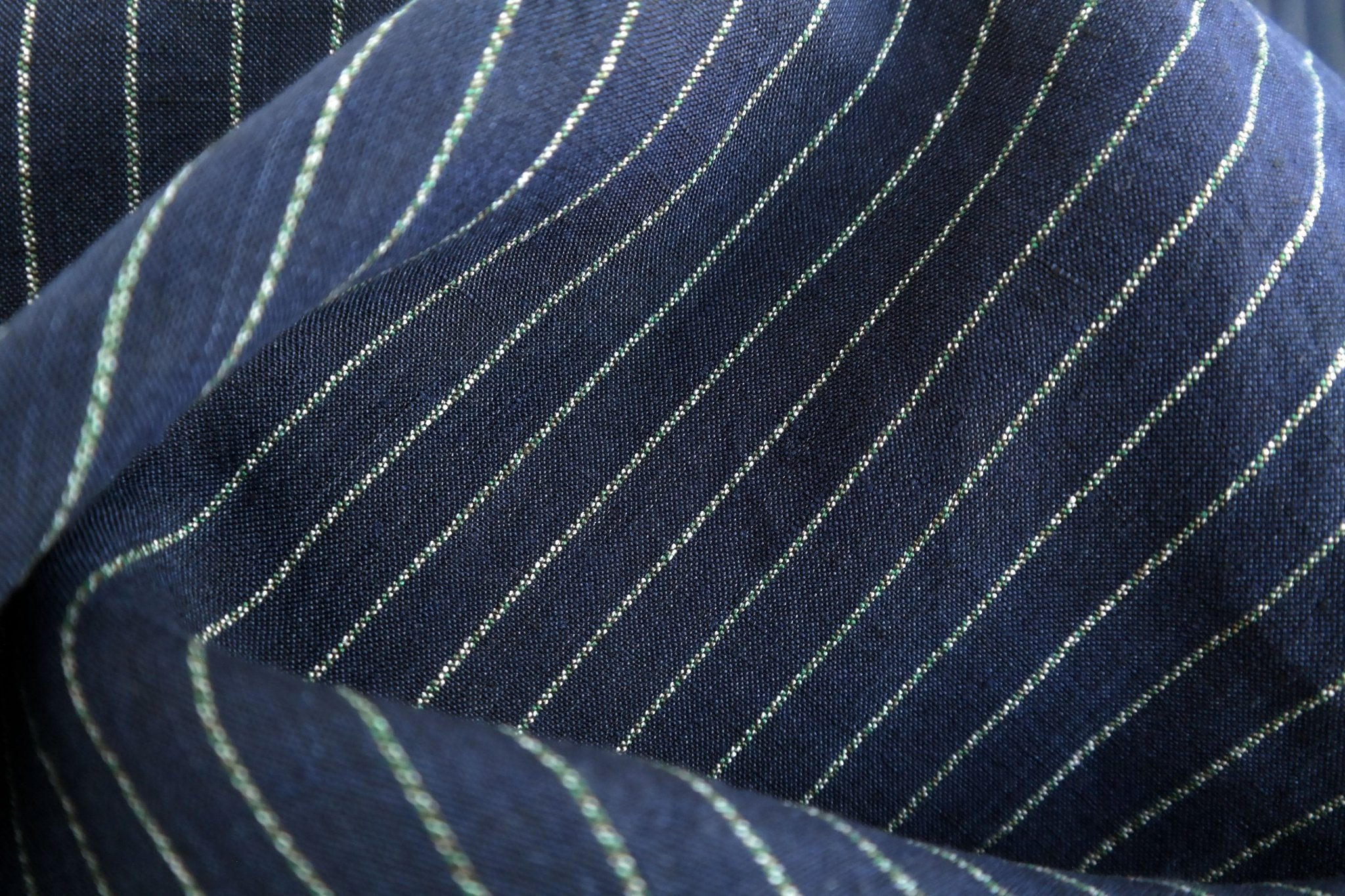 100% Linen Fabric with Multi-Color Pin Stripe 7089 7090 - The Linen Lab - Navy 7090